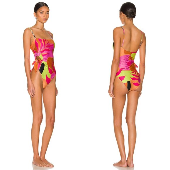 Agua Bendita x REVOLVE NEW Esme Reversible Colorful One Piece Swimsuit Size L - Picture 2 of 9